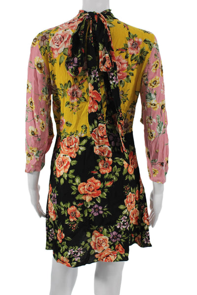 Zara Woman Womens Mini Floral Dress Multicolor High Neck Viscose 3/4 Zip Size M