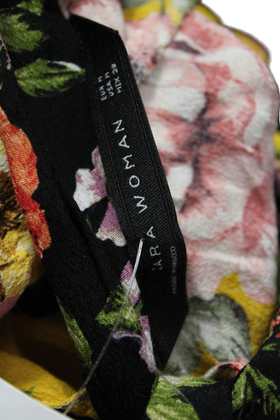 Zara Woman Womens Mini Floral Dress Multicolor High Neck Viscose 3/4 Zip Size M