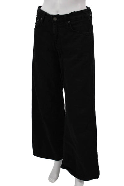 Zara Women Wide Leg Black Jeans Low Rise Button 100% Cotton Size 4