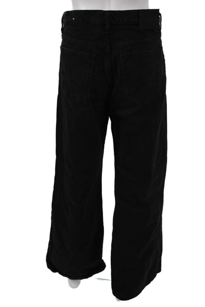 Zara Women Wide Leg Black Jeans Low Rise Button 100% Cotton Size 4