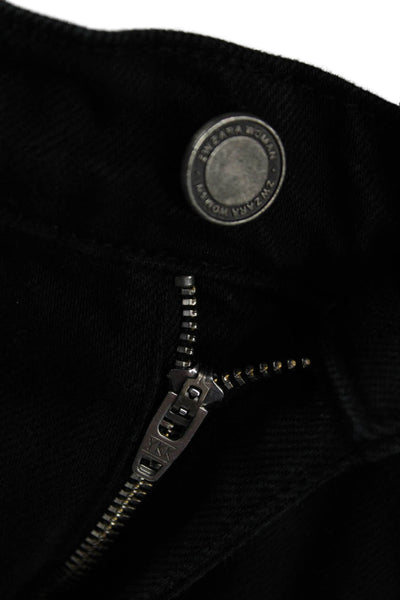 Zara Women Wide Leg Black Jeans Low Rise Button 100% Cotton Size 4