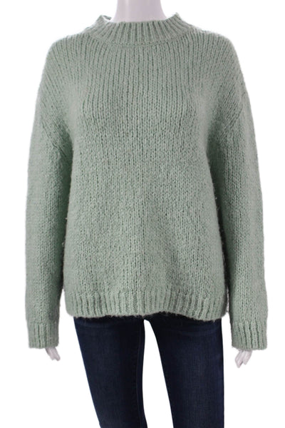 Zara Women Pullover Sweater Green High Neck Acrylic Blend Long Sleeve Size S