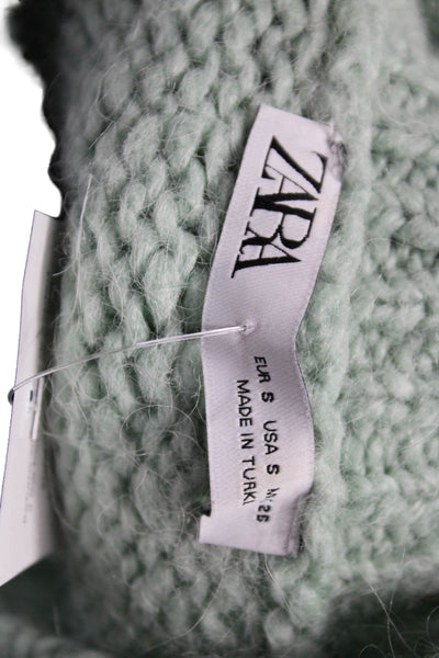 Zara Women Pullover Sweater Green High Neck Acrylic Blend Long Sleeve Size S