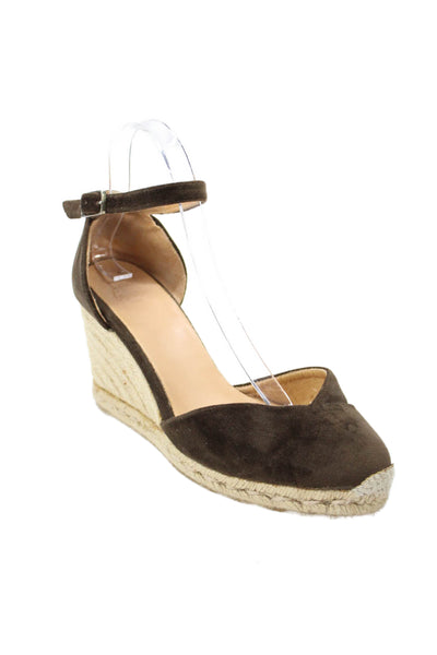 Castaner Womens Wedge Heel Velvet Ankle Strap Espadrilles Pumps Brown Size 40