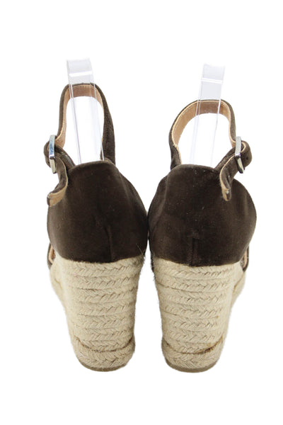 Castaner Womens Wedge Heel Velvet Ankle Strap Espadrilles Pumps Brown Size 40