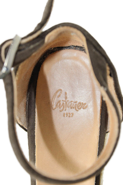 Castaner Womens Wedge Heel Velvet Ankle Strap Espadrilles Pumps Brown Size 40