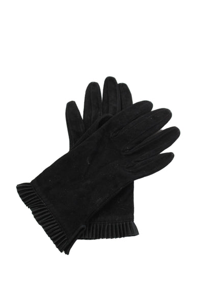 Designer Womens Suede Pleated Trim Driving Gloves Black Size 7