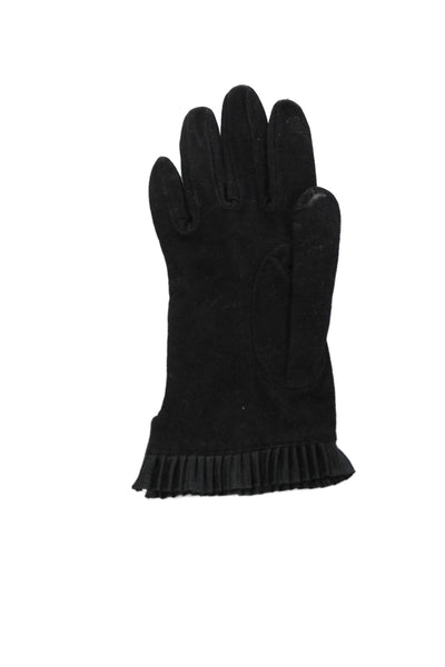 Designer Womens Suede Pleated Trim Driving Gloves Black Size 7