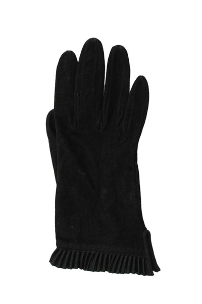 Designer Womens Suede Pleated Trim Driving Gloves Black Size 7