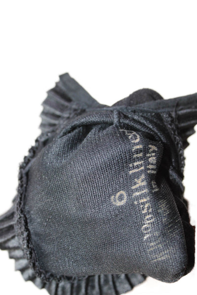 Designer Womens Suede Pleated Trim Driving Gloves Black Size 7