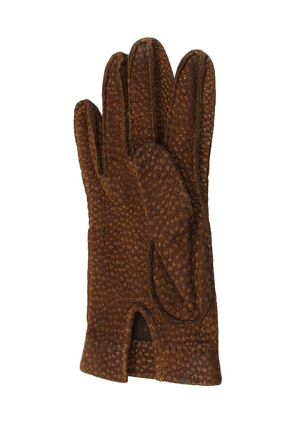 Designer Womens Suede Pull On Driving Gloves Brown Size Extra Small