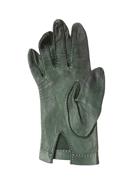 Designer Womens Leather Pull On Driving Gloves Green Size 7