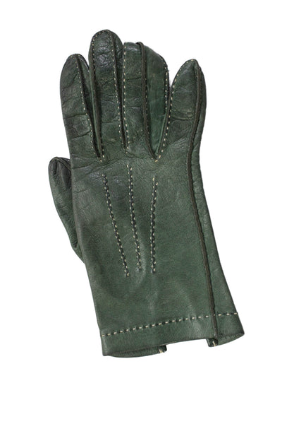 Designer Womens Leather Pull On Driving Gloves Green Size 7