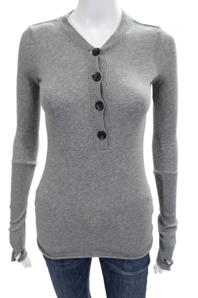 Enza Costa Womens Gray Henley Tunic Button Long Sleeve 85% Cotton Size XS
