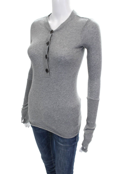 Enza Costa Womens Gray Henley Tunic Button Long Sleeve 85% Cotton Size XS
