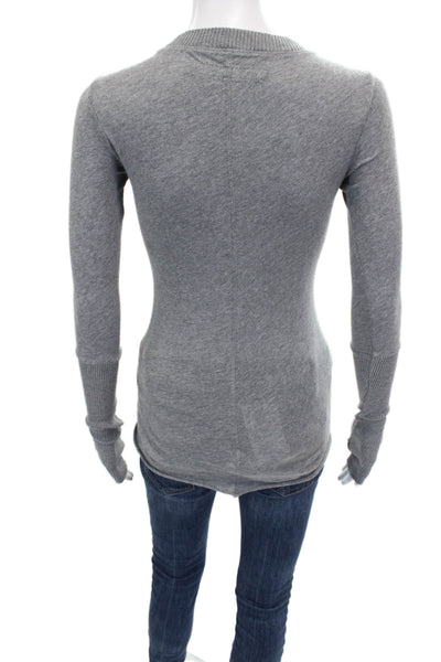 Enza Costa Womens Gray Henley Tunic Button Long Sleeve 85% Cotton Size XS