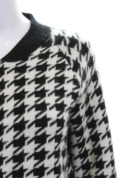 Madeleine Thompson Womens Bomber Jacket Black Wool Cashmere Zip Check Size S