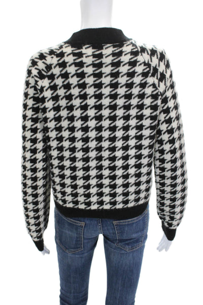 Madeleine Thompson Womens Bomber Jacket Black Wool Cashmere Zip Check Size S