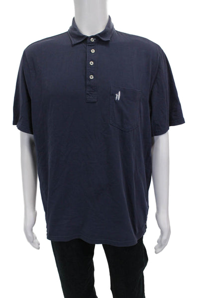Johnnie-o Mens Hangin' Out Short Sleeves Polo Shirt Blue Cotton Size Large
