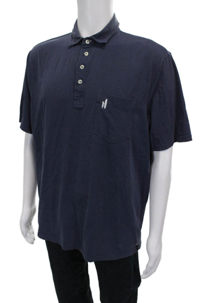 Johnnie-o Mens Hangin' Out Short Sleeves Polo Shirt Blue Cotton Size Large