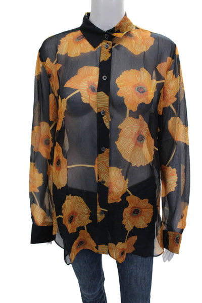 Paul Smith Womens Black Floral Rayon Blend Button-Up Long Sleeve Size M