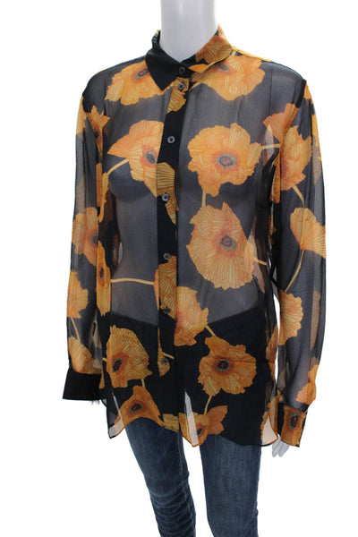 Paul Smith Womens Black Floral Rayon Blend Button-Up Long Sleeve Size M