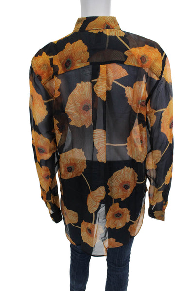 Paul Smith Womens Black Floral Rayon Blend Button-Up Long Sleeve Size M