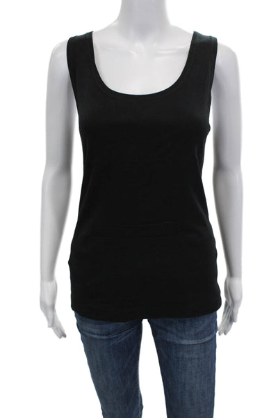 Three Dots Womens Basic Sleeveless Scoop Neck Black Cotton Tank Size XL