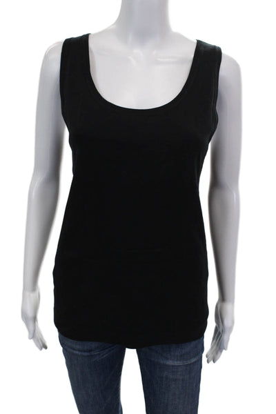Three Dots Women Basic Tank Black 100% Cotton Scoop Neck Sleeveless Size XL