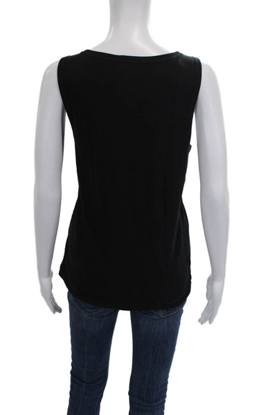 Three Dots Women Basic Tank Black 100% Cotton Scoop Neck Sleeveless Size XL