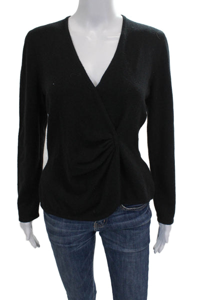 Les Copains Womens Wrap Cashmere V Neck Black Sweater Long Sleeve Size 46