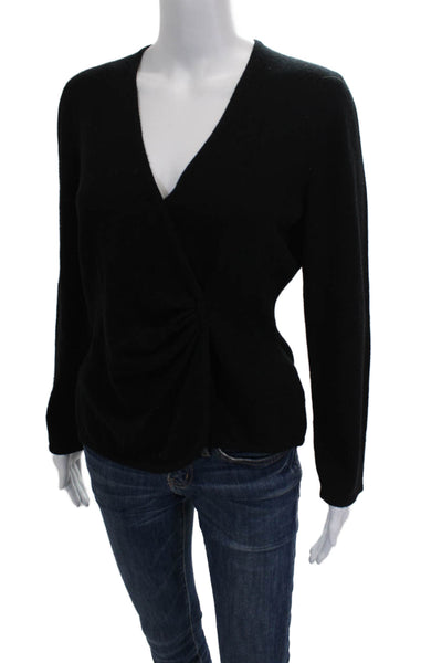 Les Copains Womens Wrap Cashmere V Neck Black Sweater Long Sleeve Size 46
