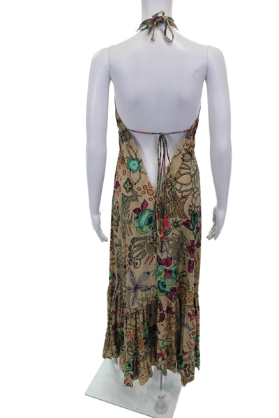 Raga Women Maxi Halter Floral Beige Sleeveless Tie Dress Size S