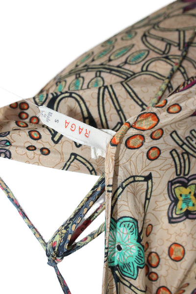 Raga Women Maxi Halter Floral Beige Sleeveless Tie Dress Size S