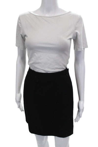 Harolds Women Black Wool Straight Pencil Skirt Short Button Size 6