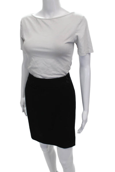 Harolds Women Black Wool Straight Pencil Skirt Short Button Size 6