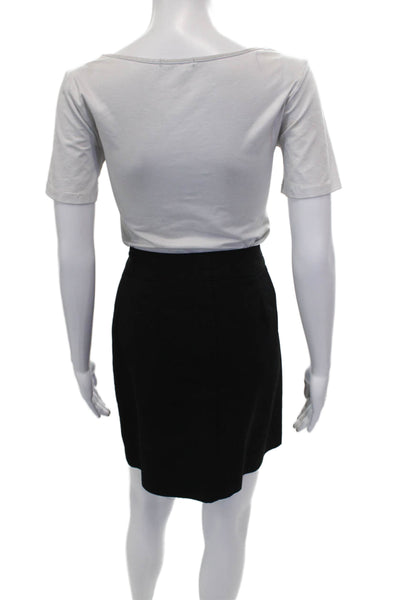 Harolds Women Black Wool Straight Pencil Skirt Short Button Size 6
