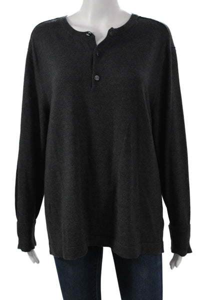 Banana Republic Mens Henley Merino Wool Sweater Gray Long Sleeve Size L