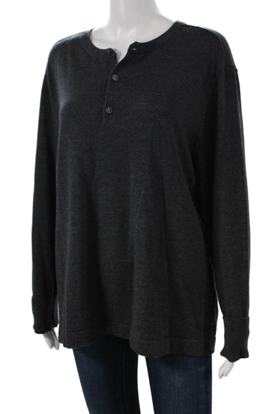 Banana Republic Mens Henley Merino Wool Sweater Gray Long Sleeve Size L