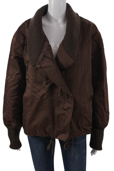 Zara Womens Basic Jacket Brown Polyester Zip Long Sleeve Size 2XS