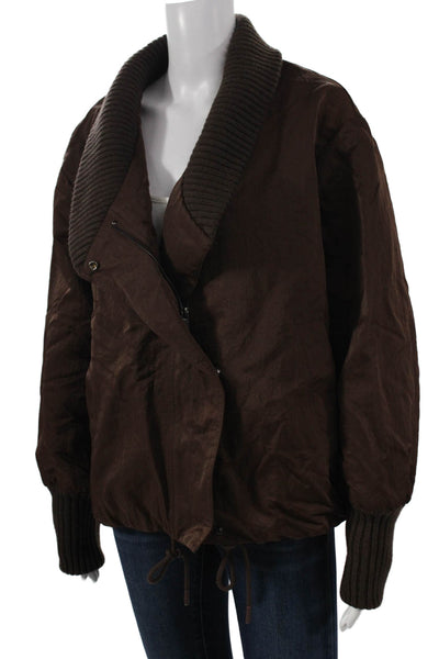 Zara Womens Basic Jacket Brown Polyester Zip Long Sleeve Size 2XS