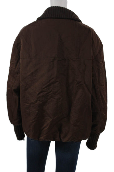Zara Womens Basic Jacket Brown Polyester Zip Long Sleeve Size 2XS