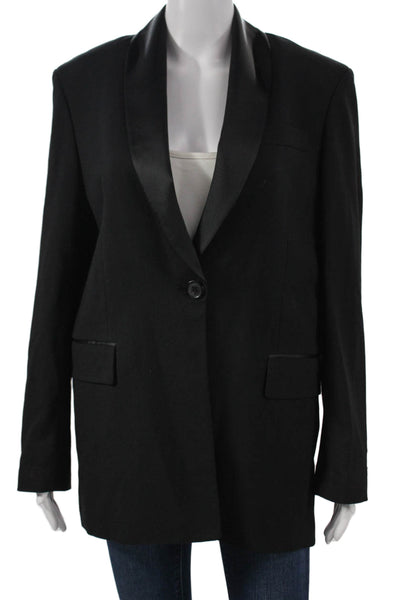 Zara Womens Black Polyester Blend Blazer Button Closure Size S