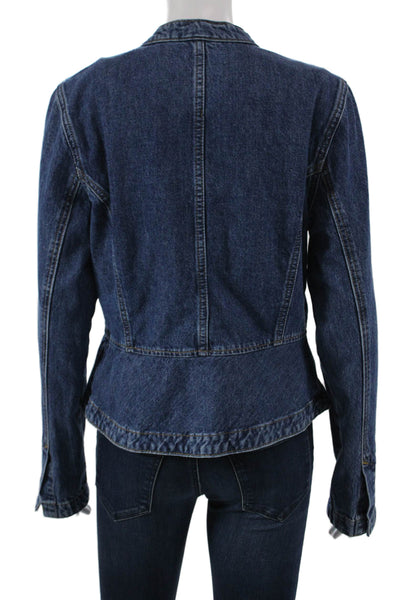 Derek Lam Womens Basic Jacket Blue Cotton Button Long Sleeve Size M