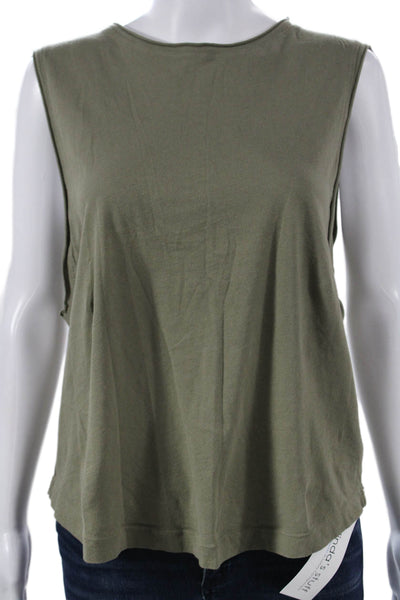 LA Made Womens Basic Sleeveless Tank Top Green Cotton Round Neck Size S