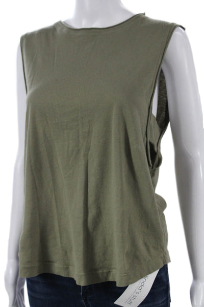 LA Made Womens Basic Sleeveless Tank Top Green Cotton Round Neck Size S