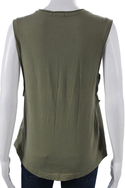LA Made Womens Basic Sleeveless Tank Top Green Cotton Round Neck Size S