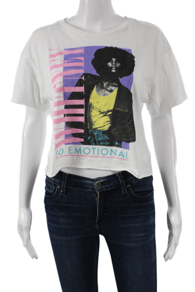 Retro Brand Women Cropped White Cotton Crewneck Short Sleeve T-Shirt Size S