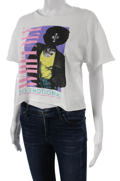 Retro Brand Women Cropped White Cotton Crewneck Short Sleeve T-Shirt Size S