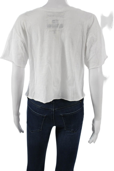 Retro Brand Women Cropped White Cotton Crewneck Short Sleeve T-Shirt Size S